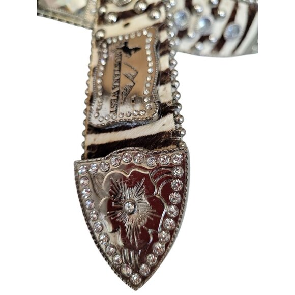 Montana West Western Zebra Print Leather Belt Calf Hair Rhinestone Studded 36 - Picture 3 of 9